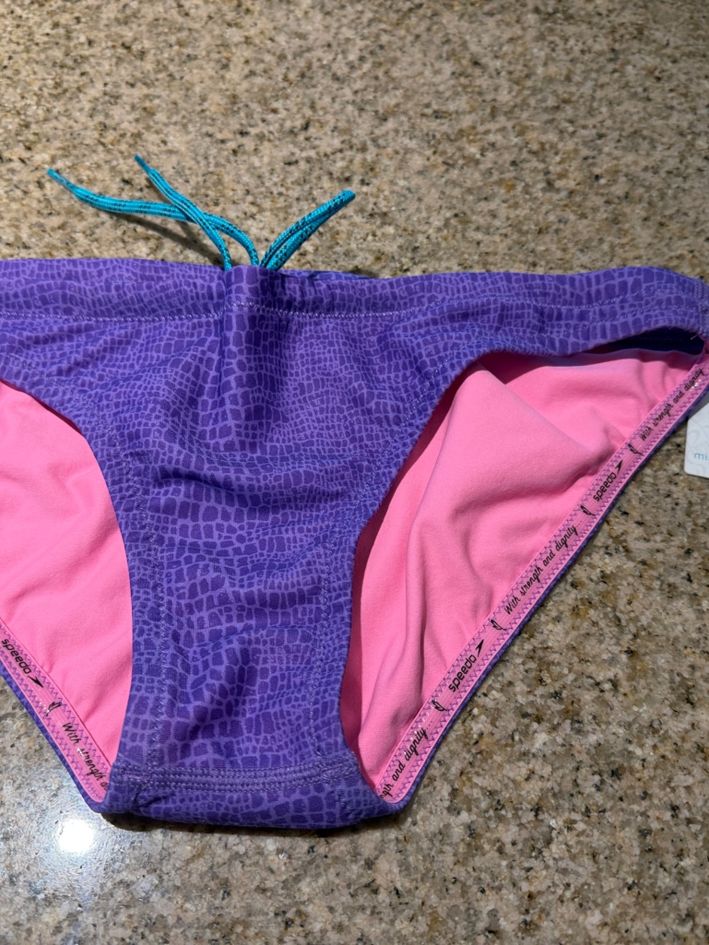 Speedo Purple Swim Bottoms with Pink Lining and Teal Drawstring